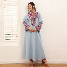 с вышивкой Растения Скромный Арабские платья Shein