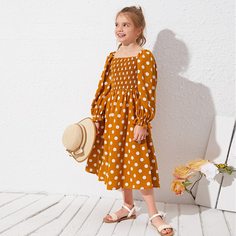 Платье в горошек с оригинальным рукавом для девочек Shein