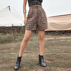 Шорты в клетку с высокой талией Shein