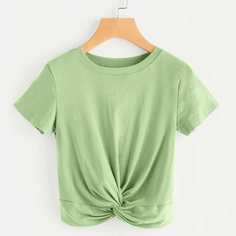 Футболка С Коротким Рукавом И Перекрутом Спереди Shein