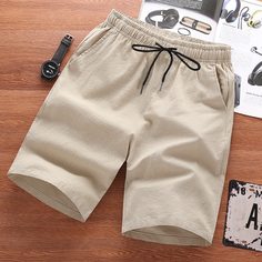 на кулиске Одноцветный Повседневный Мужские шорты Shein