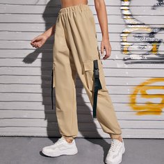 Брюки-карго с карманом, пряжкой и цепочкой Shein