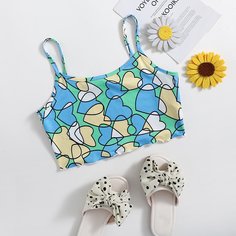 Короткий топ на бретелях с принтом сердца для девочек Shein