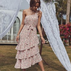 с поясом цветочный Бохо Платье Shein