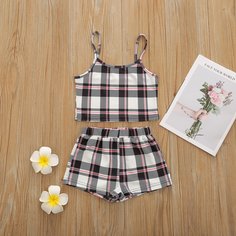 Шорты и майка в клетку для девочек Shein