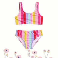 Купальник бикини в полоску для девочек Shein