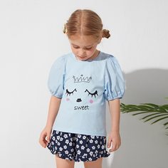 С карикатурой Повседневный Футболки для маленьких девочек Shein
