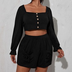 Короткая футболка и шорты размера плюс Shein