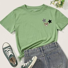 С карикатурой Повседневный Футболки Shein