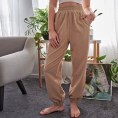 Одноцветный Спортивные брюки Shein