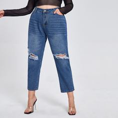 на пуговицах Одноцветный Джинсы размер плюс Shein