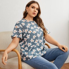 Топ размера плюс с цветочным принтом Shein