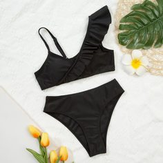 Купальник бикини с оборками для девочек Shein