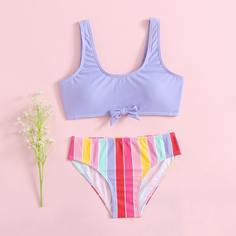 Купальник бикини с узором в полоску для девочек Shein