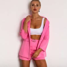 Комплект Неоновый Пиджак На Пуговицах И Шорты Shein