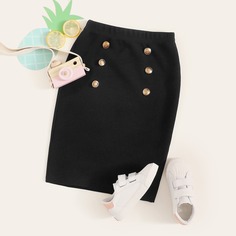 Однотонная Юбка С Пуговицами Для Девочек Shein