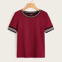 Трикотажная футболка с полосками Shein