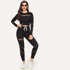 Топ с сетчатыми вставками и леггинсы Shein