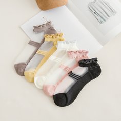 Носки с сетчатой вставкой, оборками и полосками 5 пар Shein