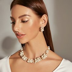 Серьги и ожерелье со стразами и искусственным жемчугом 3шт Shein