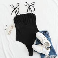 Боди на бретелях со складкой и узлом на плечах Shein