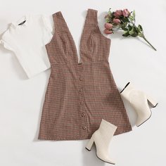 Твидовое платье размера плюс с пуговицами Shein