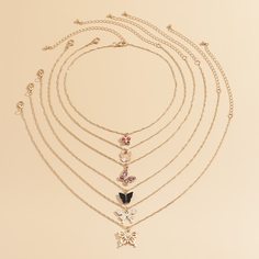 6шт ожерелье с бабочкой и стразами Shein