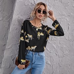 С животными Повседневный Блузы Shein