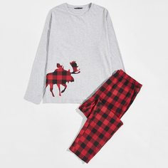 Мужская пижама в клетку с принтом животных Shein