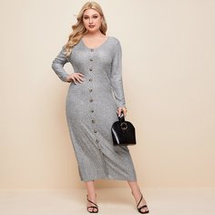 Шнуровка Одноцветный Повседневный Платья размер плюс Shein