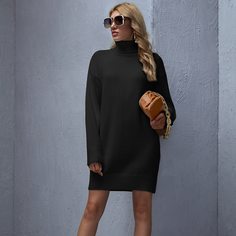 Однотонное платье-свитер с высоким воротником Shein