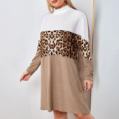 Шнуровка Леопардовый Повседневный Платья размер плюс Shein