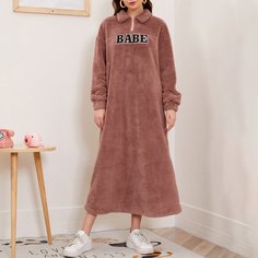 Плюшевое платье-свитшот с текстовой вышивкой Shein