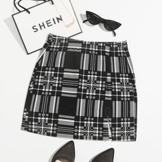 Разрез в клетку Повседневный Юбки Shein