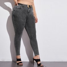 с карманами Одноцветный Повседневный Джинсы размер плюс Shein