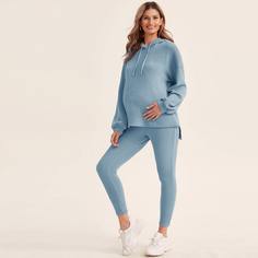 Однотонная толстовка на кулиске и леггинсы для беременных Shein