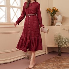 Однотонное платье с пуговицами и поясом Shein