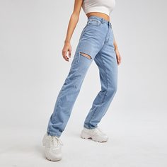 Рваные джинсы с высокой талией Shein