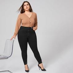 на пуговицах Одноцветный Джинсы размер плюс Shein