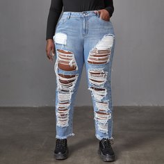 Рваные джинсы размера плюс с высокой талией Shein