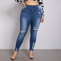 на пуговицах Одноцветный Джинсы размер плюс Shein