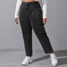 с карманами Одноцветный Джинсы размер плюс Shein