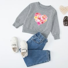 Со цветочками Повседневный Свитшоты для девочек Shein