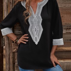 с вышивкой Геометрический Бохо Блузы Shein
