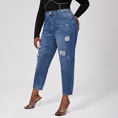 Разрезы Одноцветный Джинсы размер плюс Shein