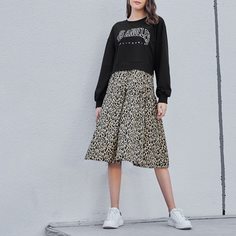 2 в 1 платье с леопардовым принтом и текстовым принтом Shein