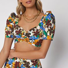 со сборками Цветочный Элегантный Блузы Shein