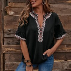 с оборками Этнический Бохо Блузы Shein