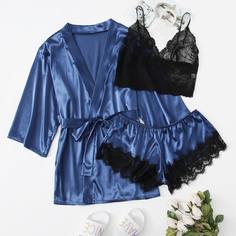 3 пакета комплект нижнего белья и атласный халат размера плюс Shein