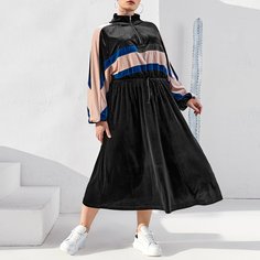 Застежка Контрастный цвет Спортивный Платья размер плюс Shein